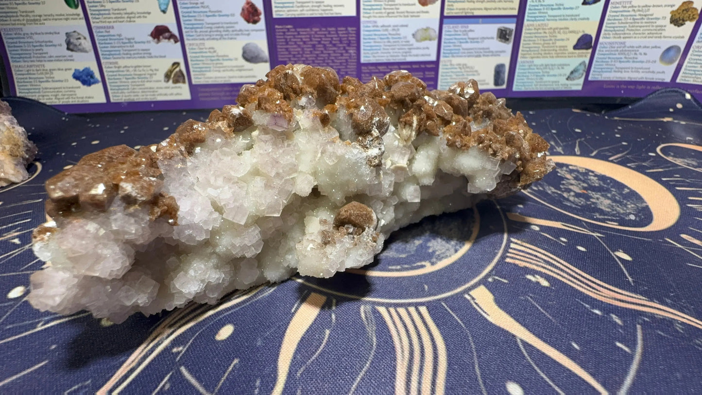 Patagonia Chocolate Calcite on Calcite with Fluorite Moonphase minerals