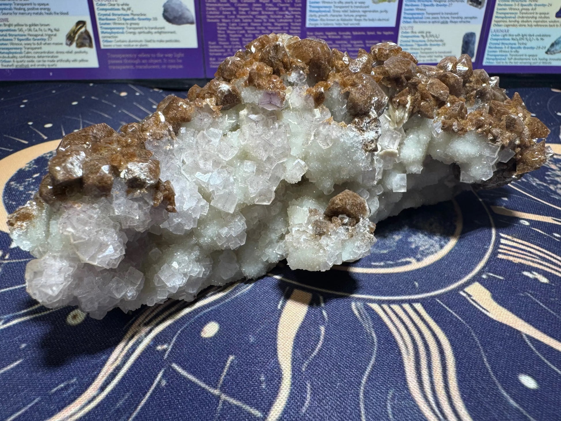 Patagonia Chocolate Calcite on Calcite with Fluorite Moonphase minerals